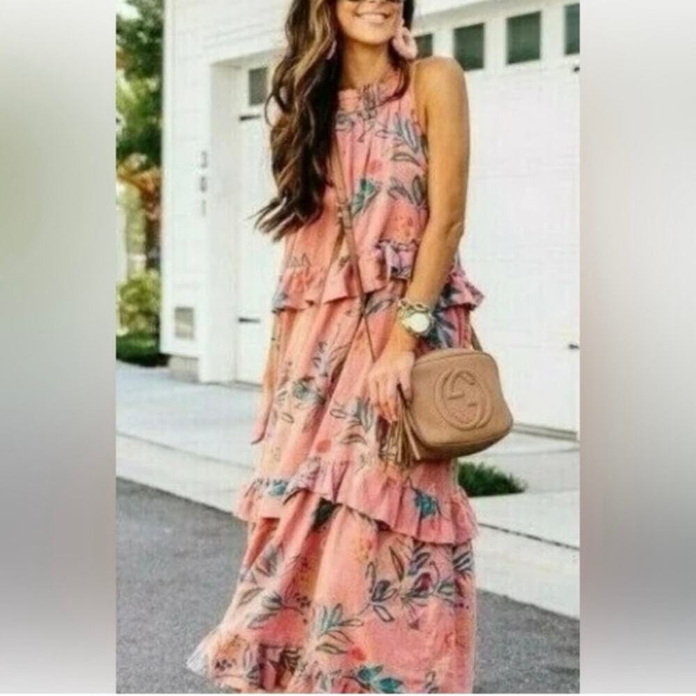 Free People Anita Tiered Ruffle Maxi Dress  in Desert Rose